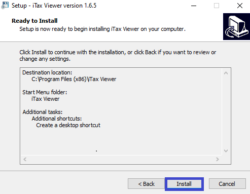 Cách mở file XML thuế bằng iTaxViewer — nhấn Install trên trình cài đặt