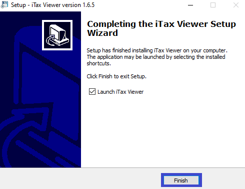 Ví dụ hoàn tất cài đặt iTaxViewer — nhấn Finish trước khi mở tờ khai XML